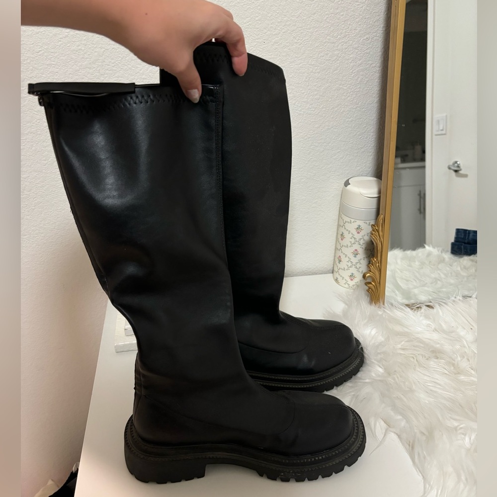 Knee high lug sole platform boot